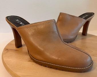 Y2K Vintage Tan Echtleder Western Clog Mule Größe 8 Made in Brasilien