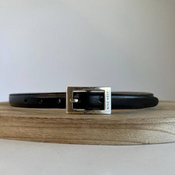 Vintage 90s Nine West Black Genuine Leather Square Silver