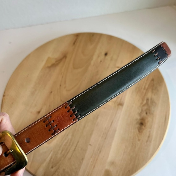 Fossil Tan Genuine Leather Patchwork Solid Brass … - image 6