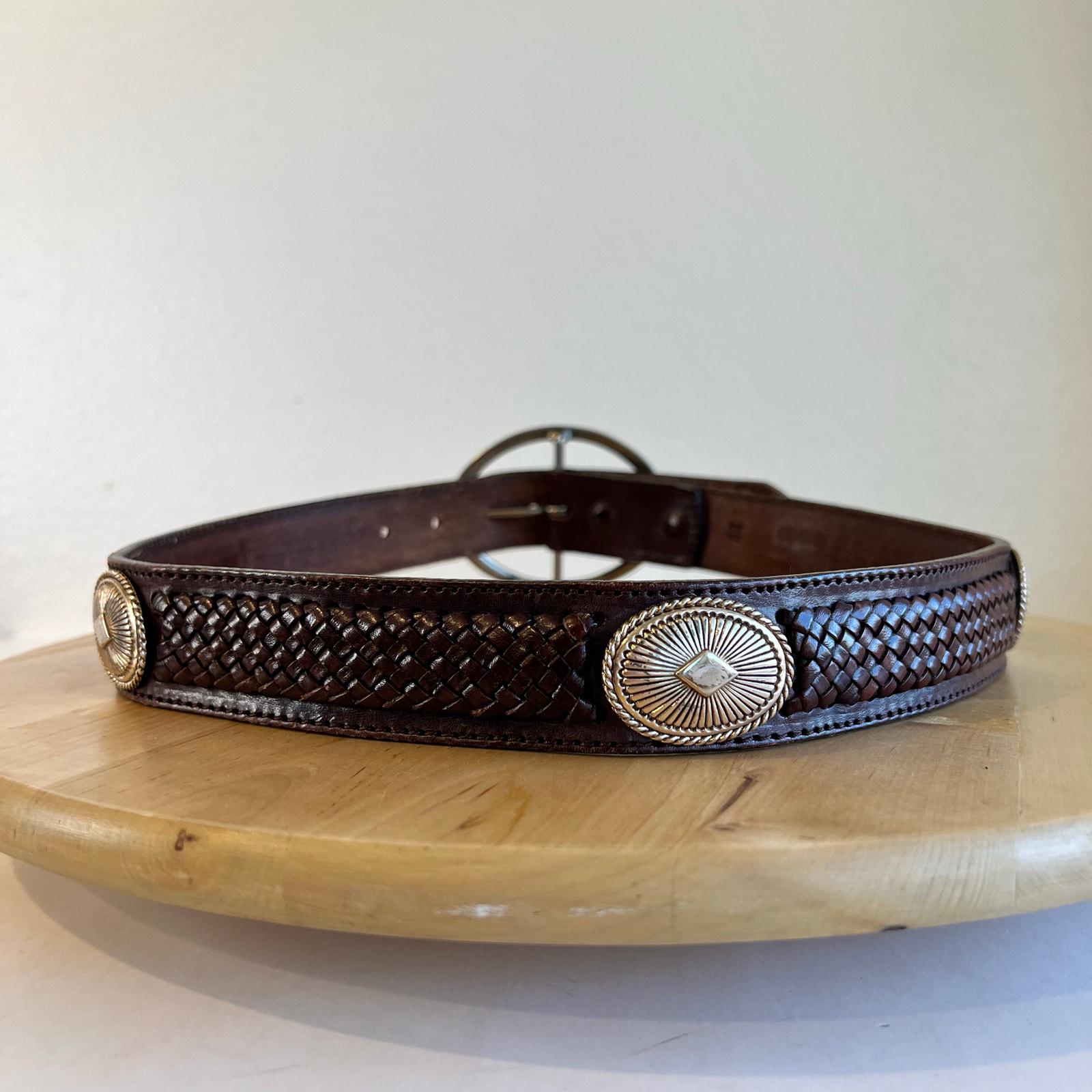 90s Brown Woven Starburst Studded Western Large Silver  display picture 3