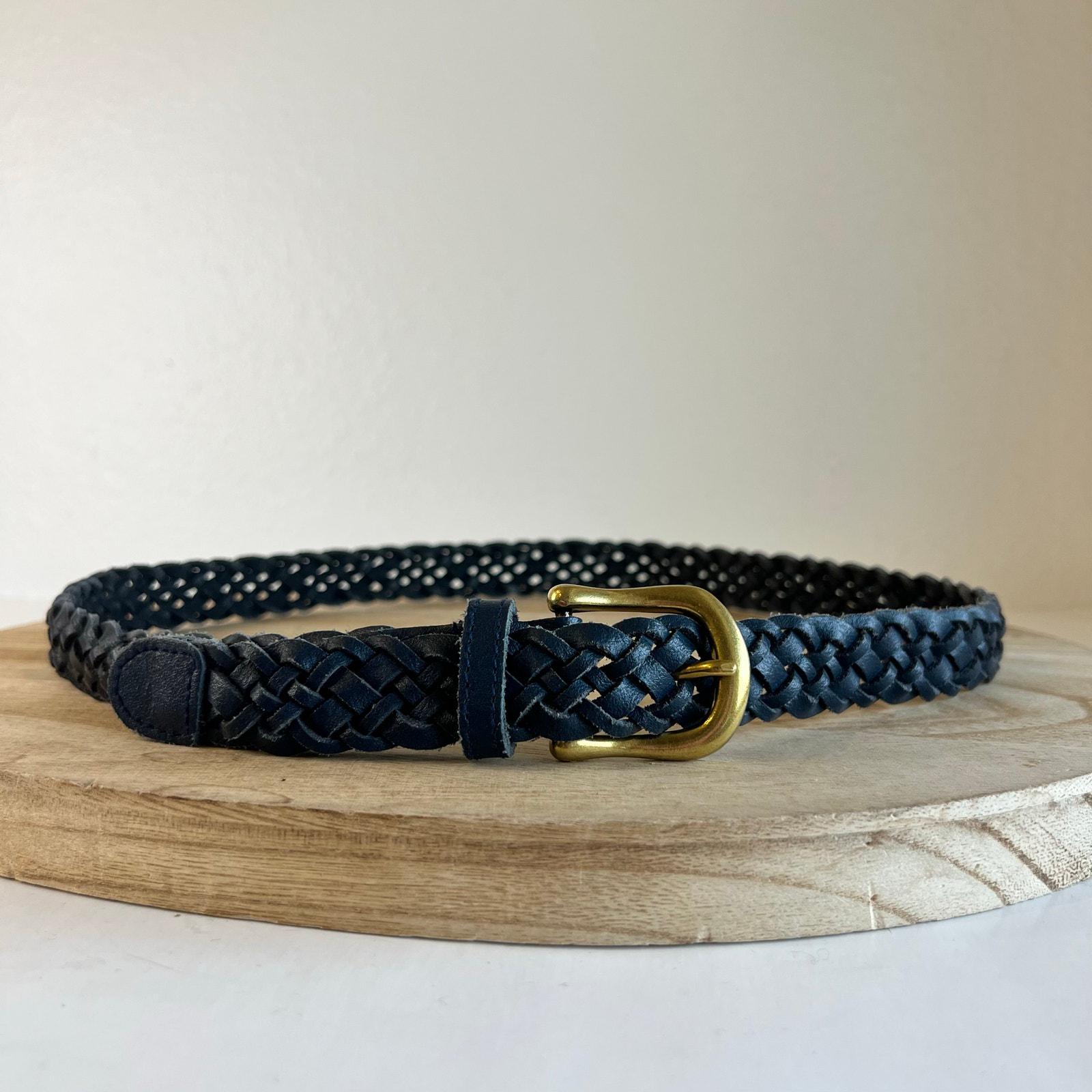 Blue Genuine Split Cowhide Genuine Leather Woven Weaved Gold  display picture 2