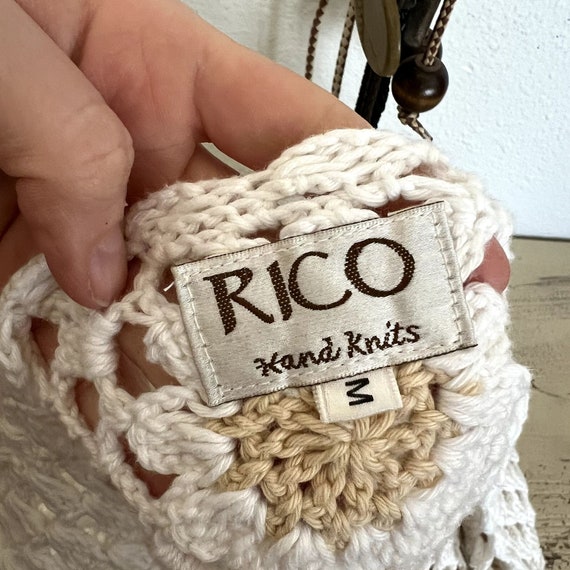 Rico Hand Knits 90s White Neutral Floral Crochet … - image 2