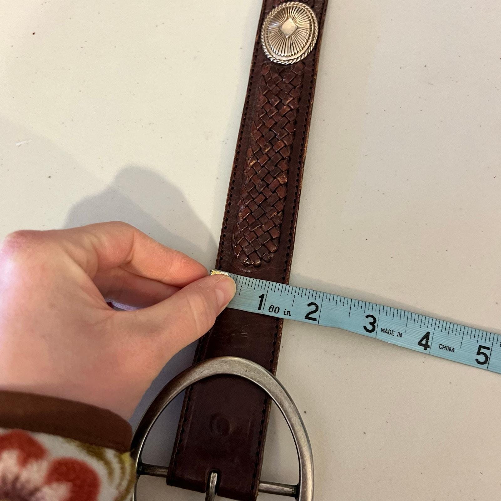 90s Brown Woven Starburst Studded Western Large Silver Buckle Belt Size Small 90s Brown Woven Starburst Studded Western Large Silver  main image 2