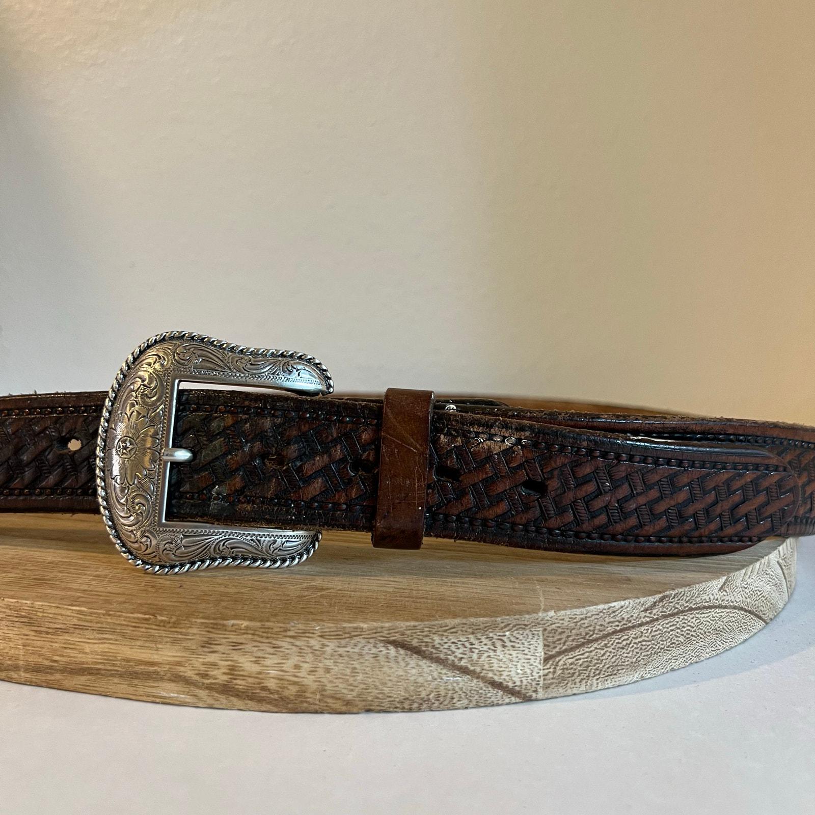 Western Belt Genuine Leather Large Brown Silver XZQTIVE Women Men Western Belt Vintage Country Belts For  main image 4
