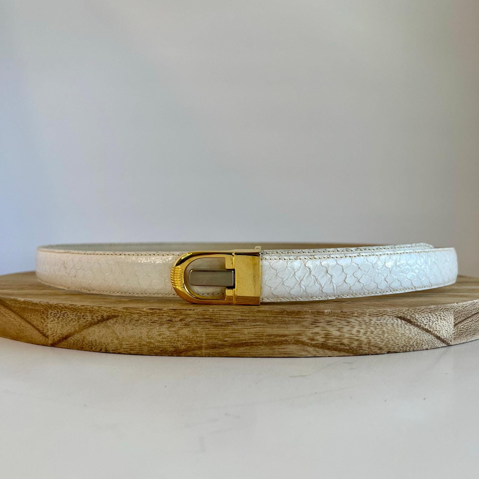Vintage 90s White Genuine Snake Skin Leather Golden Buckle  display picture 1