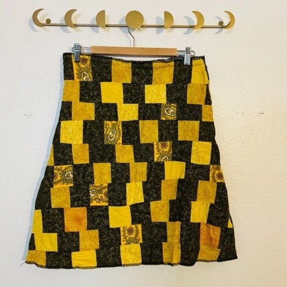 Vintage Handmade Yellow Checkered Patchwork Knee … - image 4