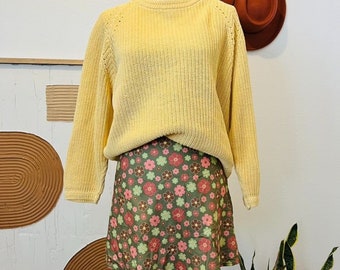 Vintage Oversized 90s Pale Yellow Chunky Cotton Pullover Sweater