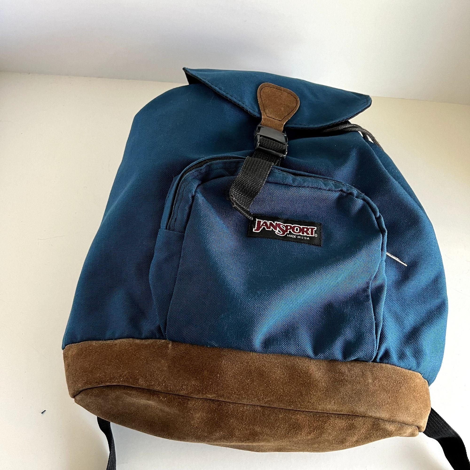 90s Vintage Jansport Blue Canvas Brown Suede Leather - Etsy