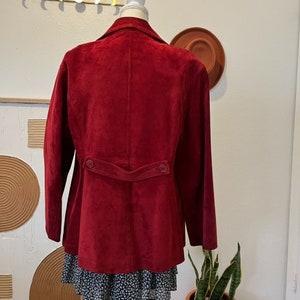 Vintage Classic 90s Red Worn in Distressed Genuine Leather Blazer Shacket Jacket image 4