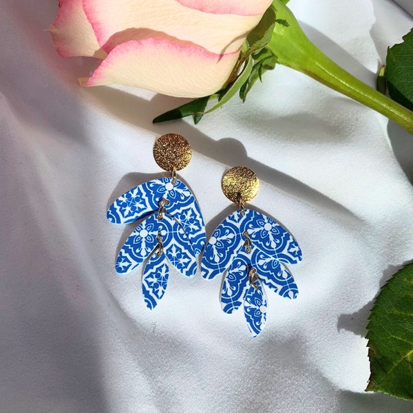 Portuguese tile clay earrings | portugal jewelry | portugal tile earring | blue tile earring | tile earrings | portugal tile | azulejo earri