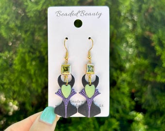 maleficent inspired clay earrings | Disney villain earrings | Disneyland villain earrings | sleeping beauty maleficent clay earrings | malef