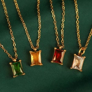 Baguette Gemstone Necklace: 18k Gold Plated CZ Pendant