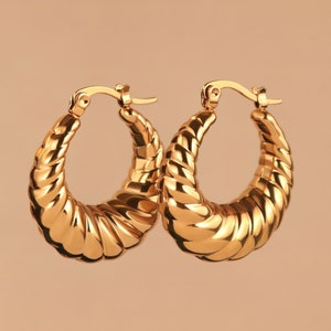 Twisted Croissant Hoop Earrings: 18k Gold Plated Stainless Steel
