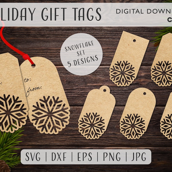 Snowflake Holiday Tag SVG Bundle | Cricut SVG Files Instant Download | Gift Tag Cut Files for Cricut | Christmas and Holiday Tags