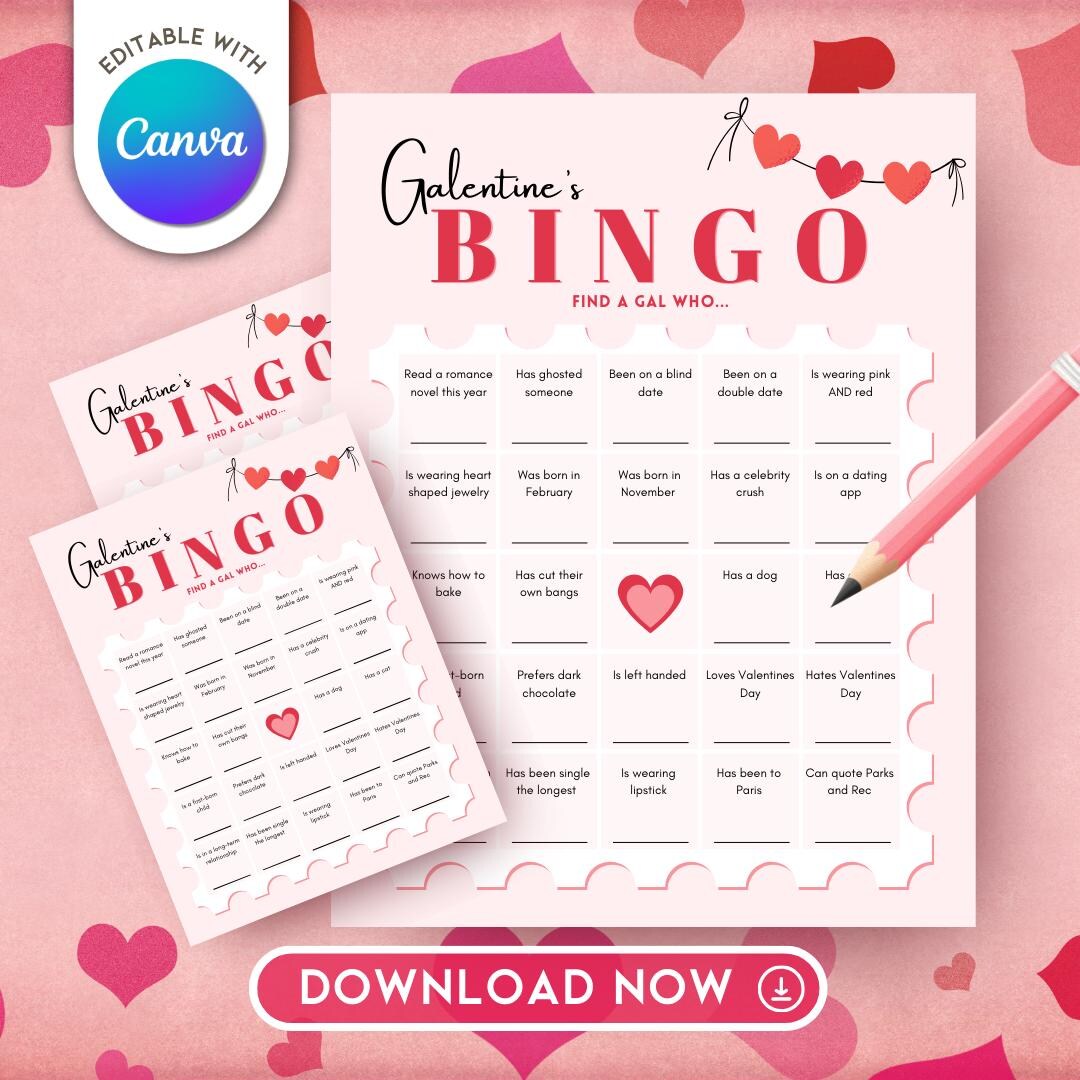 Galentines Day Find the Guest Bingo Game Printable Valentines &amp; Girls ...
