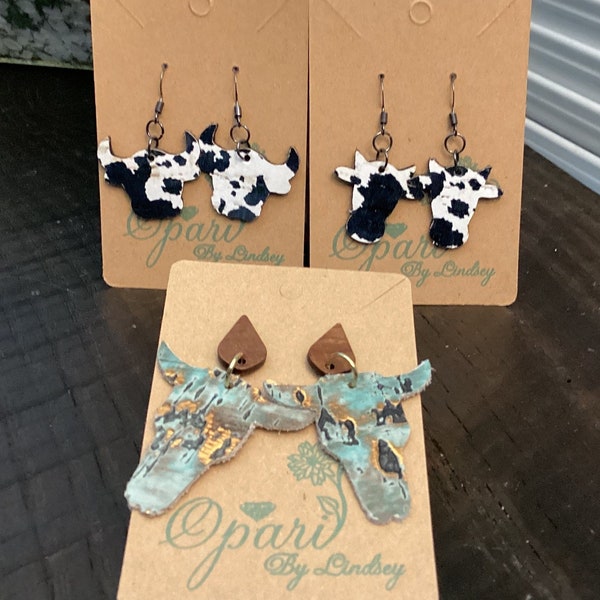 Cowhide leather earrings