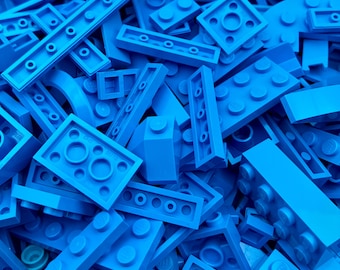 Medium Azure Blue Bulk Lot of Blocks Parts & Pieces, 1/2 Pound