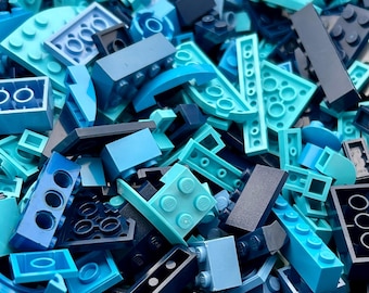 Medium Azure Blue Bulk Lot of Blocks Parts & Pieces, 1/2 Pound