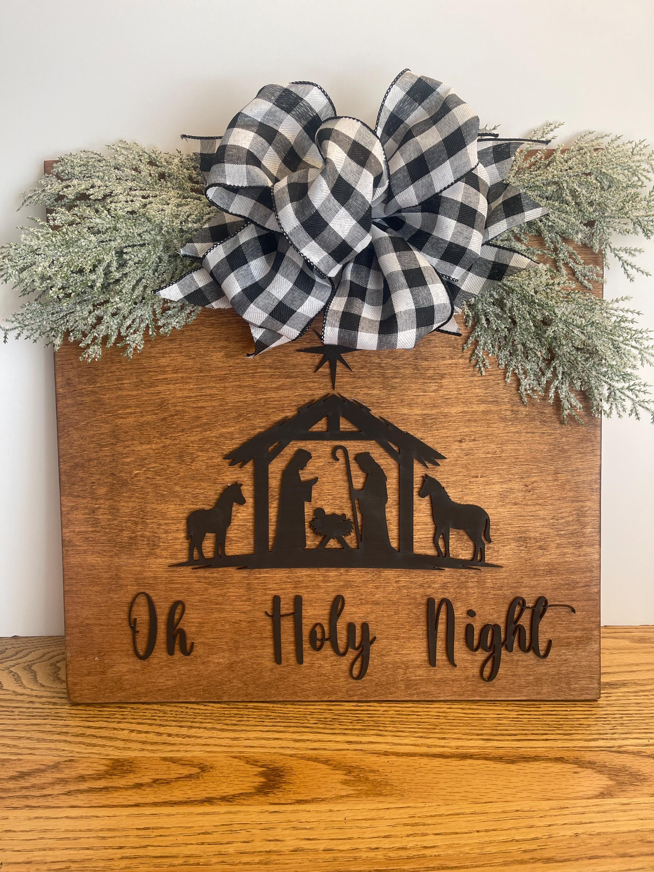 Religious Door Hanger Nativity Sign Christmas Decor Sign Oh Holy Night ...
