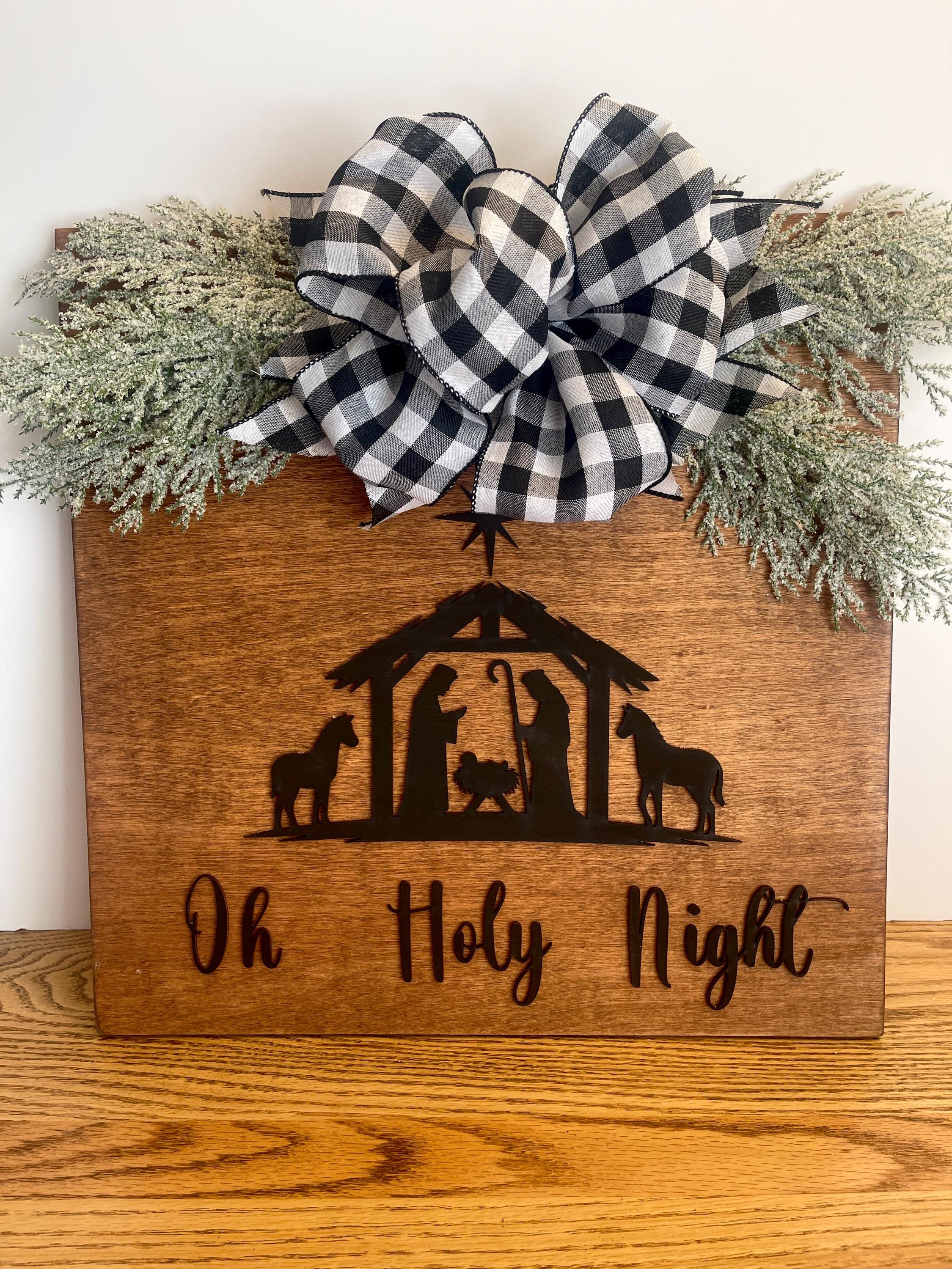 Visual Sign Nativity Religious Door Hanger Nativity Sign Christmas Decor Sign Oh Holy Night ...