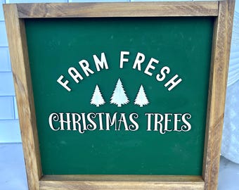Christmas Tree Farmhouse Decor Rustic Christmas Sign Wooden Christmas Decor Christmas Farm Fresh Christmas Trees Wall Decor Framed Christmas