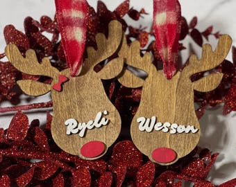 Personalized reindeer ornament kids name ornament child's name ornament rudolph christmas ornament baby's first christmas ornament custom
