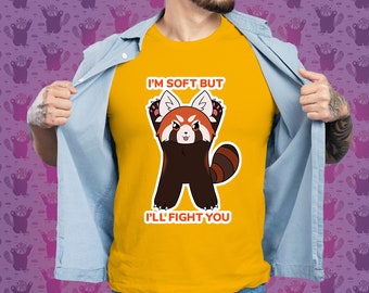 Cute Angry Red Panda Cartoon Shirt, Cotton Unisex Graphic Tee for Women, Men & Teens, Gifts for Holidays, Birthdays