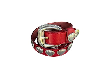 Vintage Red Leather Western Heart Belt Size S/M Silver Concho 90s  Leather Shop