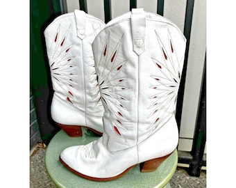 Vintage dames witte dingo Starburst cowgirl-laarzen maat 7,5 gemaakt in de VS-stijl 7045