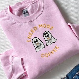 Embroidered Halloween Sweatshirt, Stay Spooky Ghost With Coffee Halloween Sweater.