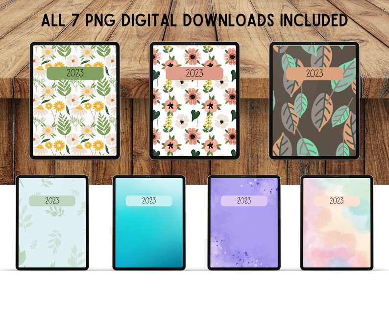 7 Notebook Cover Bundle, Goodnotes Digital Covers, Cute Digital