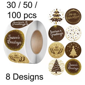Christmas Greetings Designs Self Adhesive Paper Sticker Labels 25mm Select Qty