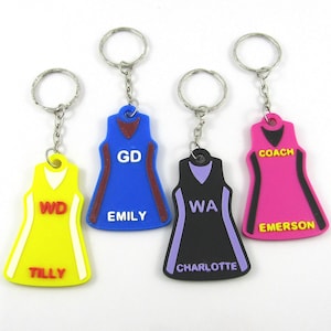 Team Set Netball Dress Keychain Select Team Size, Colours, Names and Position