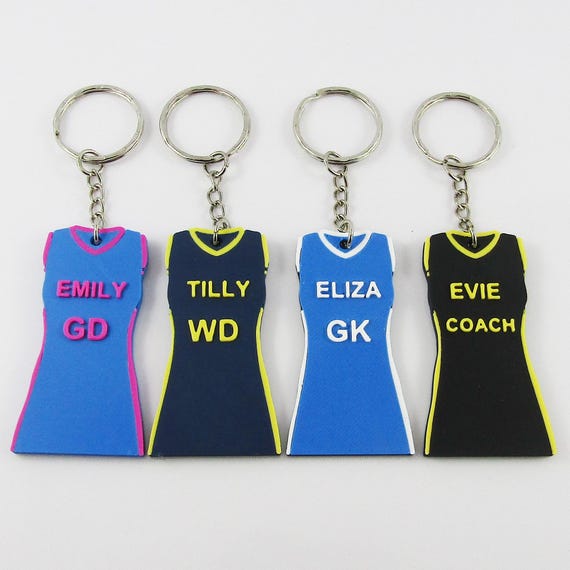 Personalised Netball Dress Jersey Keychain Select Colours, Names and  Positions
