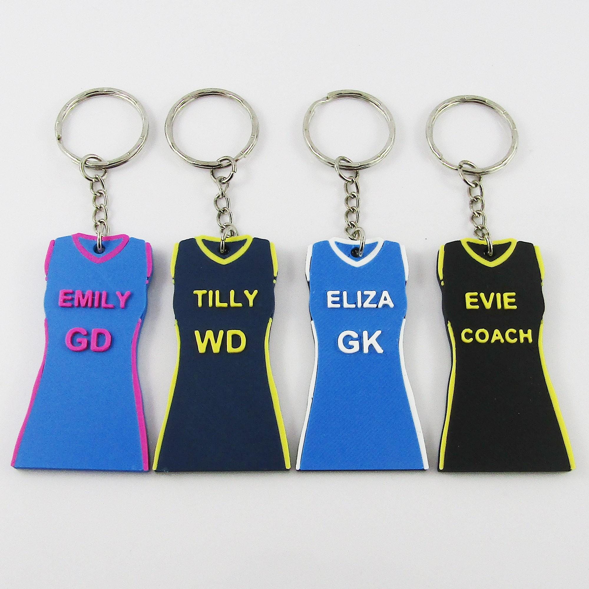 Personalised Netball Dress Jersey Keychain Select Colours, Names and ...