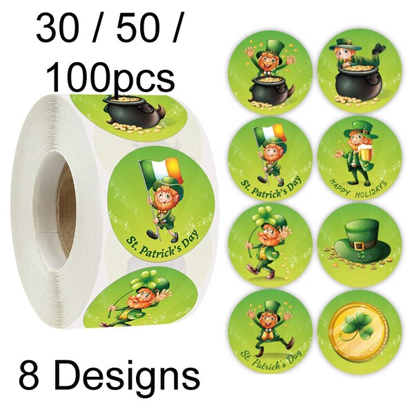 Saint Patrick's Day Leprechaun Sticker Labels Self Adhesive 38mm Select Qty
