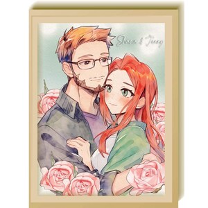 Aangepaste cadeaucommissie voor een paar of familietekening in bloemenanimestijl, digitale tekeningillustratie, gepersonaliseerde verjaardag