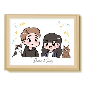 Custom Couple Portrait Digital, Cute Chibi Anime Cartoon Illustration Caricature, Family Gift, Pet Personalized Anniversary Birthday