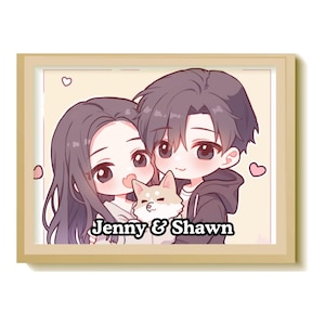 Custom Couple Anime Commission Portrait, Cute Cartoon Illustration, Family Portrait Couple Gift, Pet Personalized Anniversary Birthday