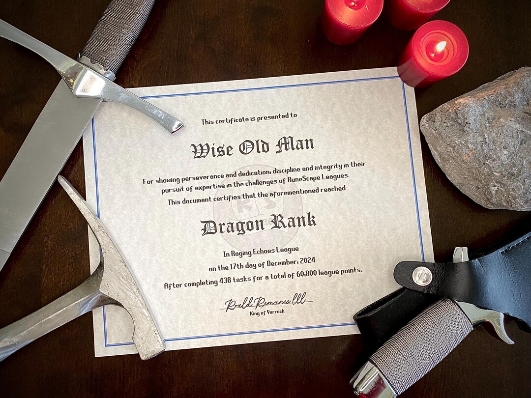 Certificate of Rank in Runescape Leagues - Etsy