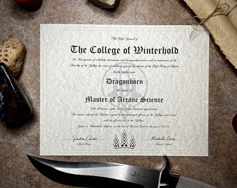 College of Winterhold (Skyrim) Personalisiertes Diplom