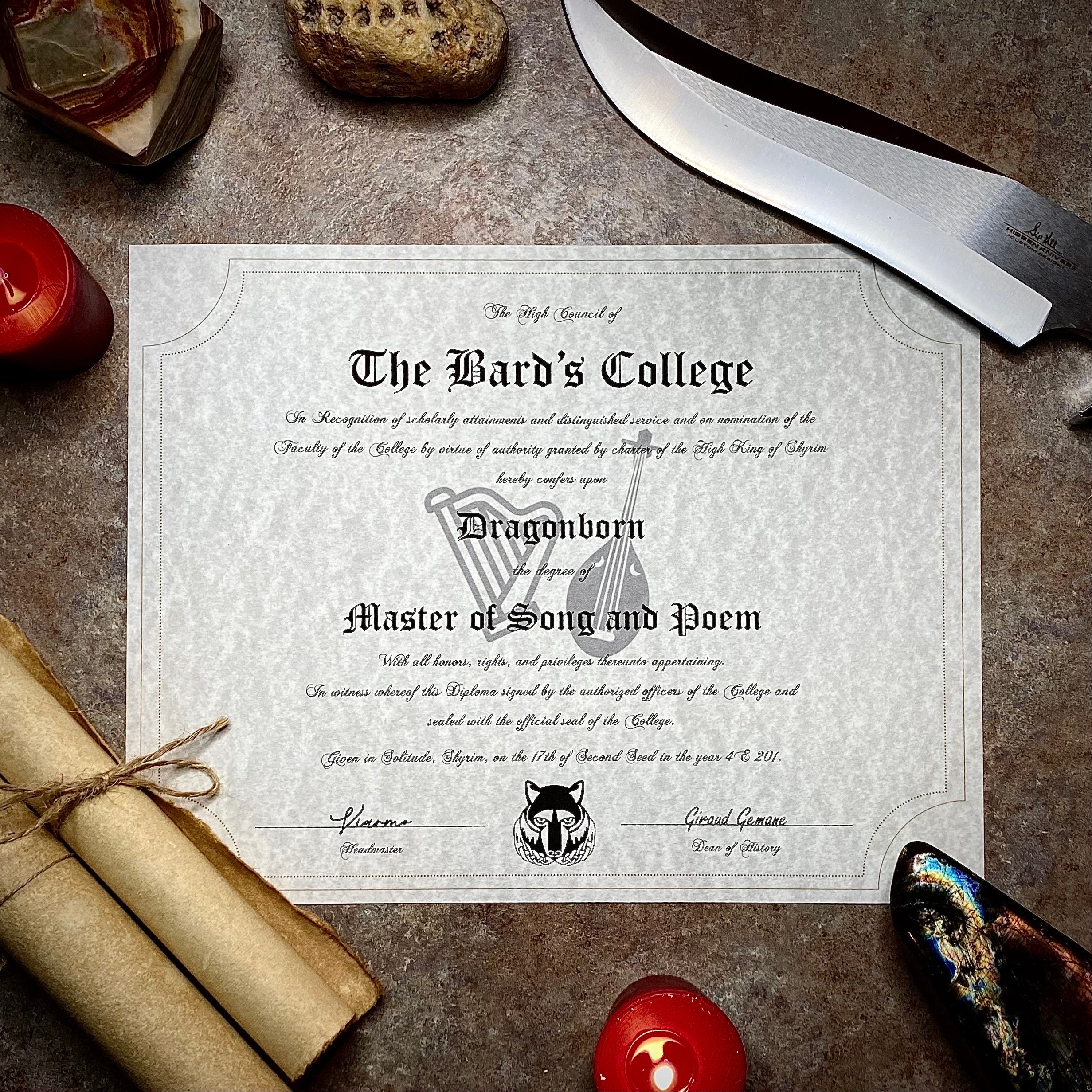 Bard’s College skyrim Personalized Diploma - Etsy