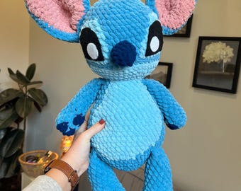 Stitch Plush – Handmade Blue Alien Stuffie – Soft Chunky Yarn Crochet Toy – Cute Lilo & Stitch Fan Gift