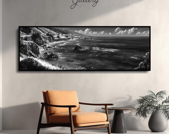 Pacific Coast Wall Art: Black & White Rustic Beach Print, Modern Decor