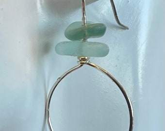 Scottish sea glass, dangle hoop earrings on sterling silver or copper ear wires.