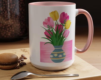 Pink Tulip Bouquet Mug | Accent Coffee Mug