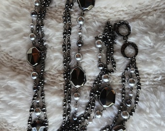 Vintage Premier Design Grand Slam ketting 45 cm / Kralenketting met meerdere strengen / Gunmetal mesh ketting met imitatieparels