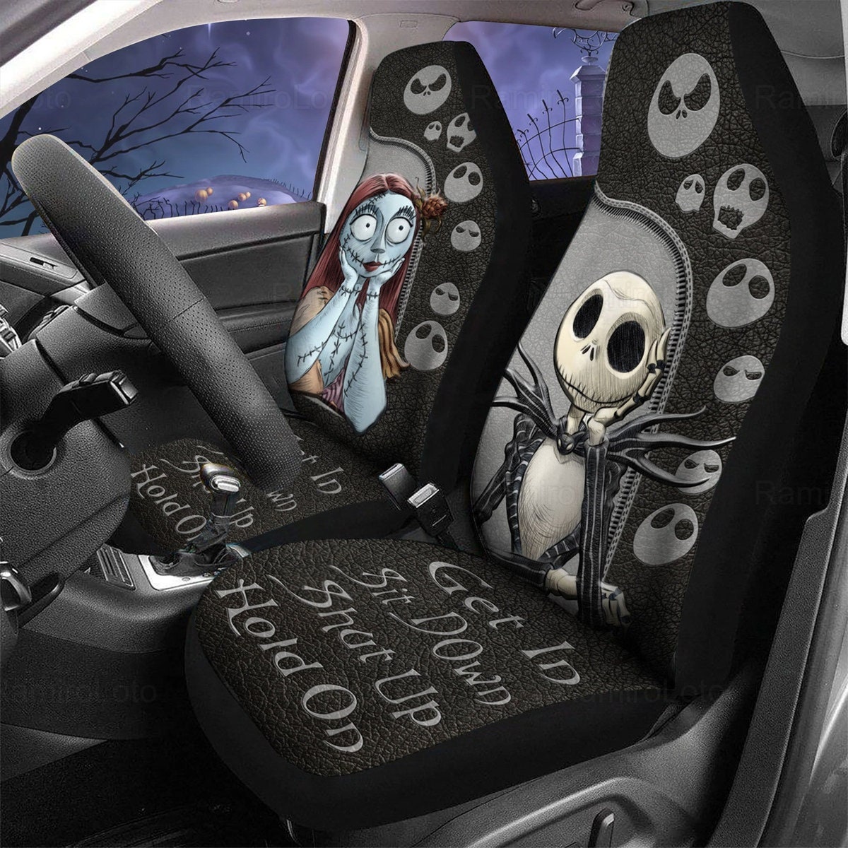 Jack Skellington Car Seat Covers, Jack And Sally Seat Covers, Car Seat