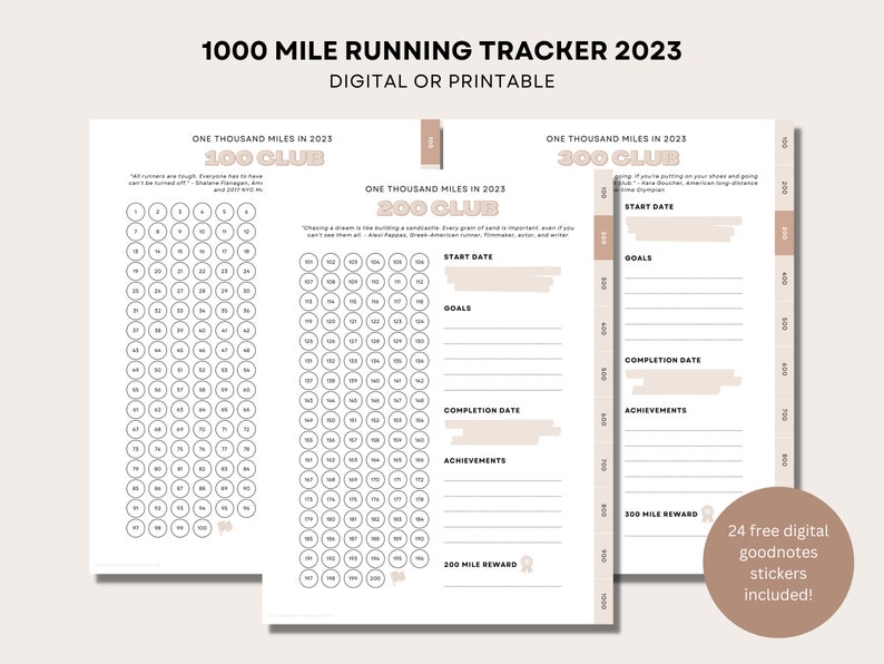1000 Miles in 2023 Running Tracker Printable Digital Download