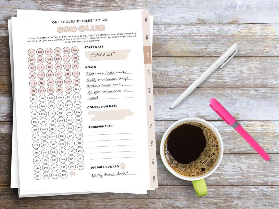 1000 Miles in 2023 Running Tracker Printable Digital Download
